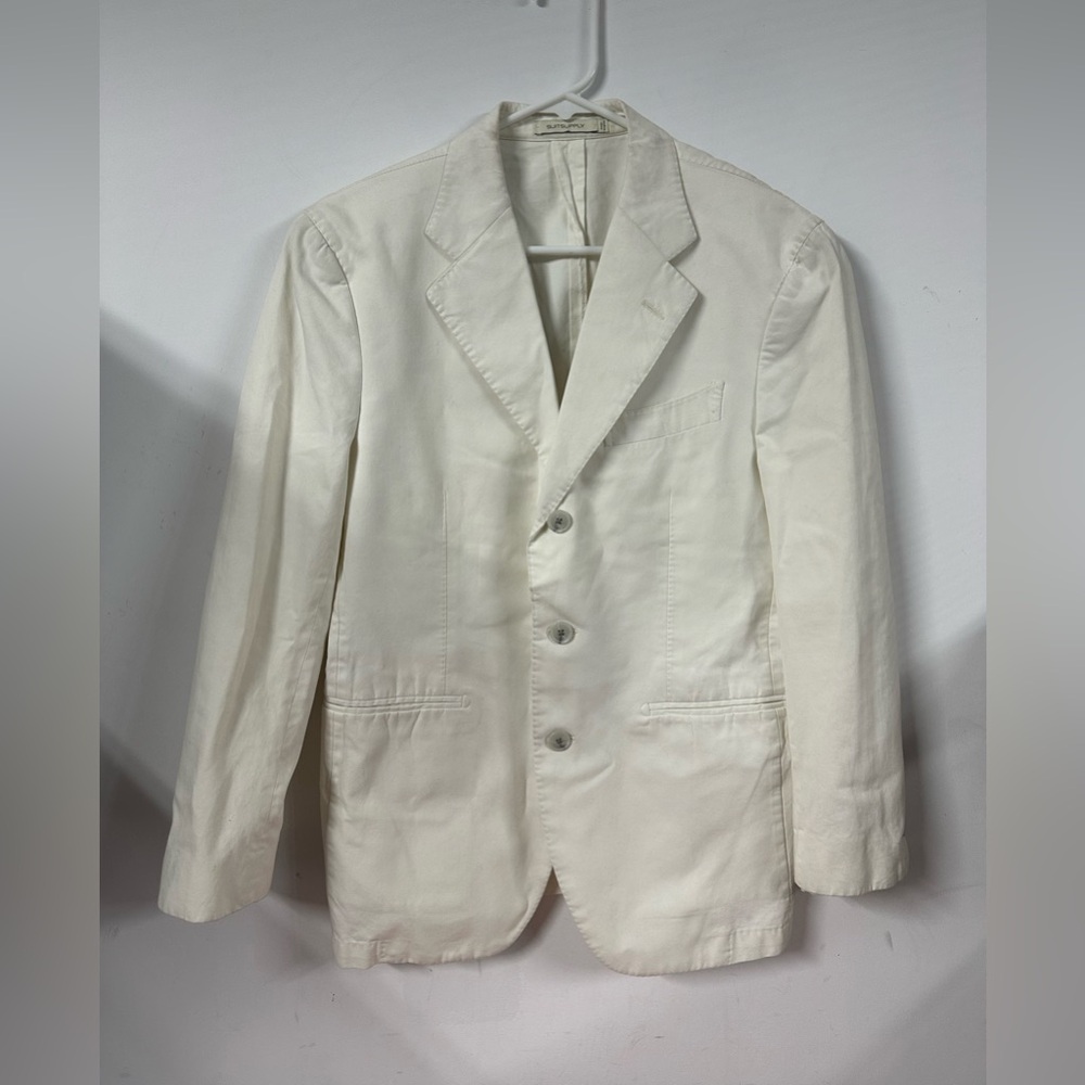 Suitsupply Havana Jetted Slim Blazer Mens 38S Italian E. Thomas Pure Cotton Sand